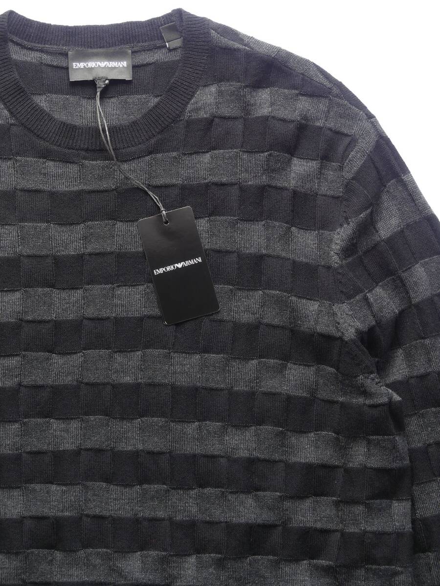 秋冬物55,000円新品EMPORIO ARMANIアルマーニ★編み込み風の立体感が目を引くお洒落◎ボーダーニット【欧米XL＝日本XXL】_画像4