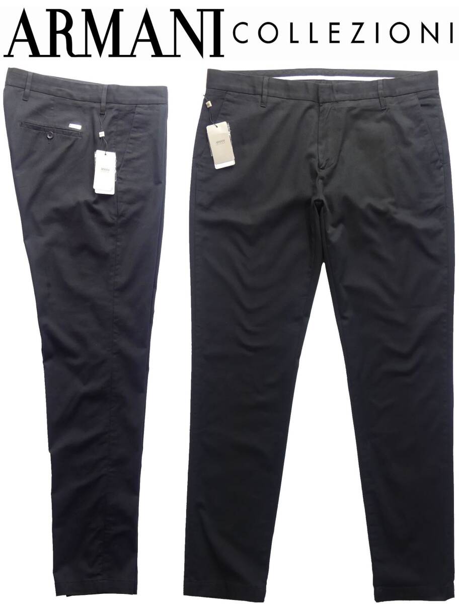 通年物48,000円新品ARMANI COLLEZIONIアルマーニ★万能の定番品。厚手ストレッチツイルのブラックスラックス【54＝40インチ】_画像1