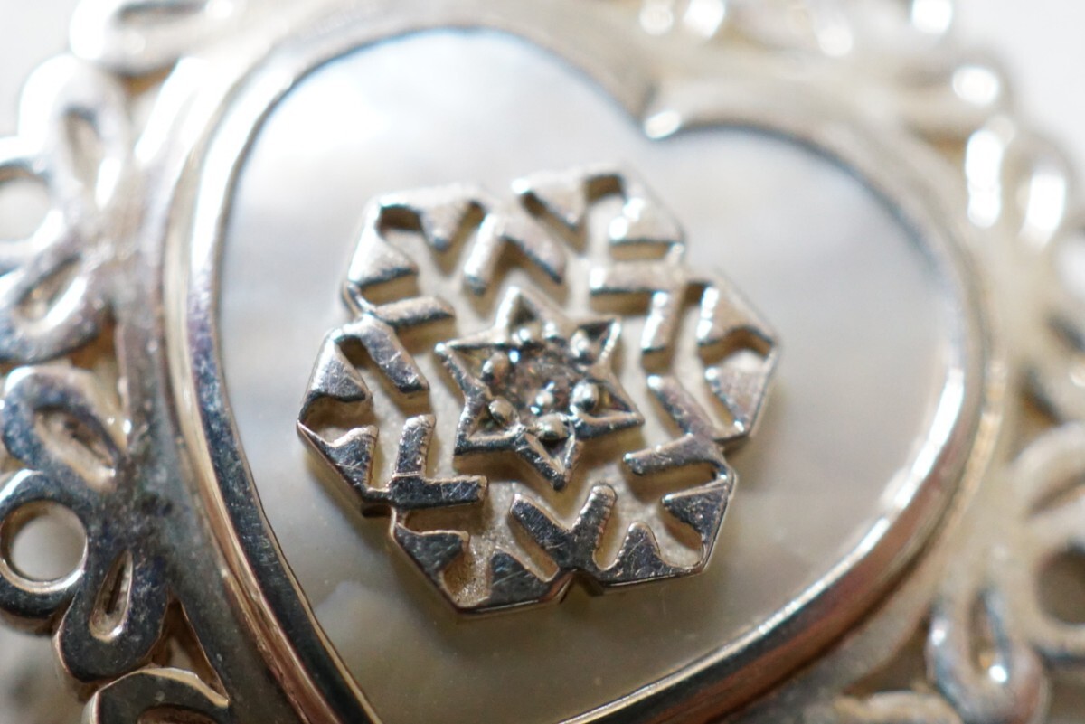 351 天然ダイヤモンド シェル ペンダント ネックレス ヴィンテージ アクセサリー SILVER 925刻印 天然石 宝石 シルバージュエリー 装飾品_画像2
