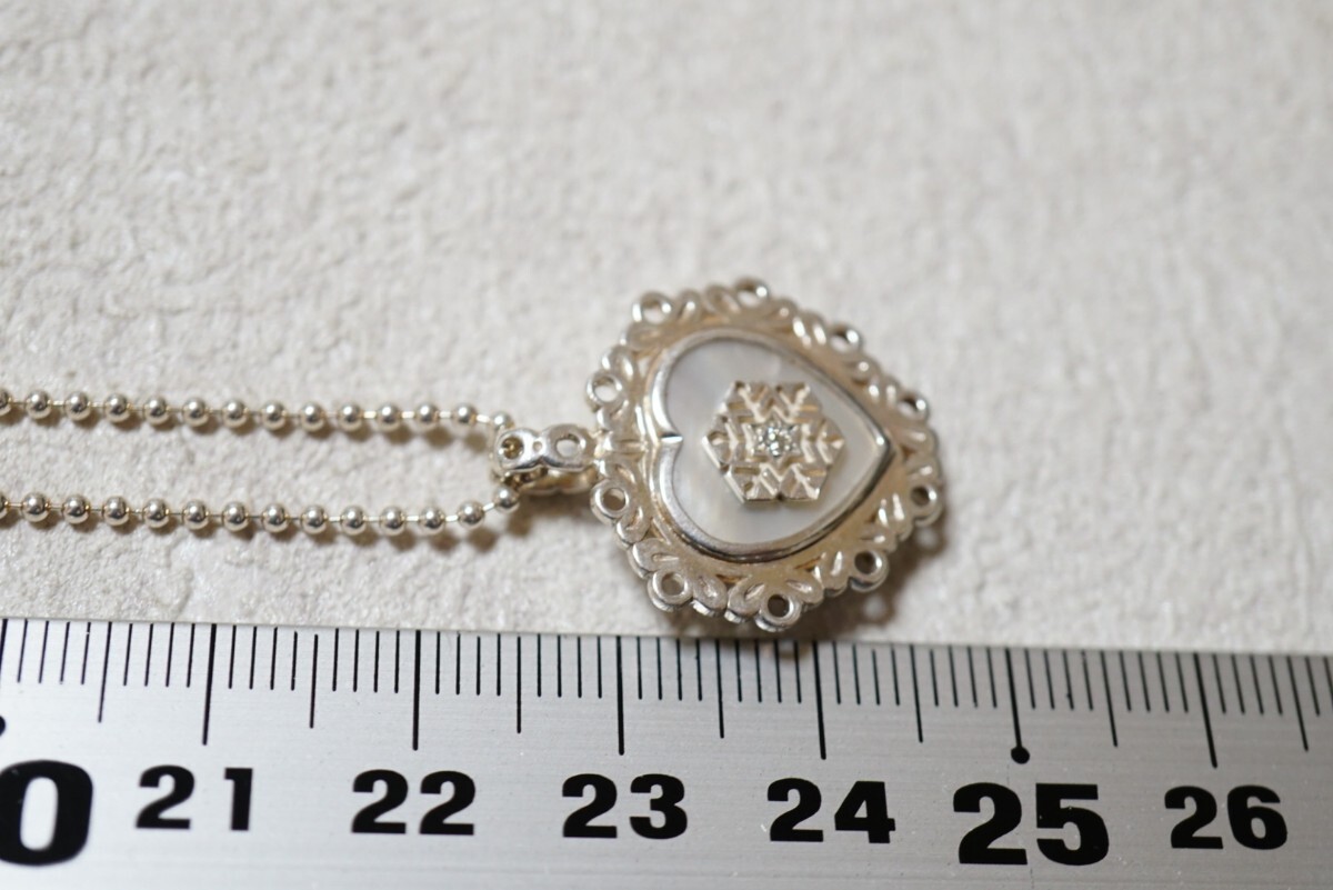 351 天然ダイヤモンド シェル ペンダント ネックレス ヴィンテージ アクセサリー SILVER 925刻印 天然石 宝石 シルバージュエリー 装飾品_画像10