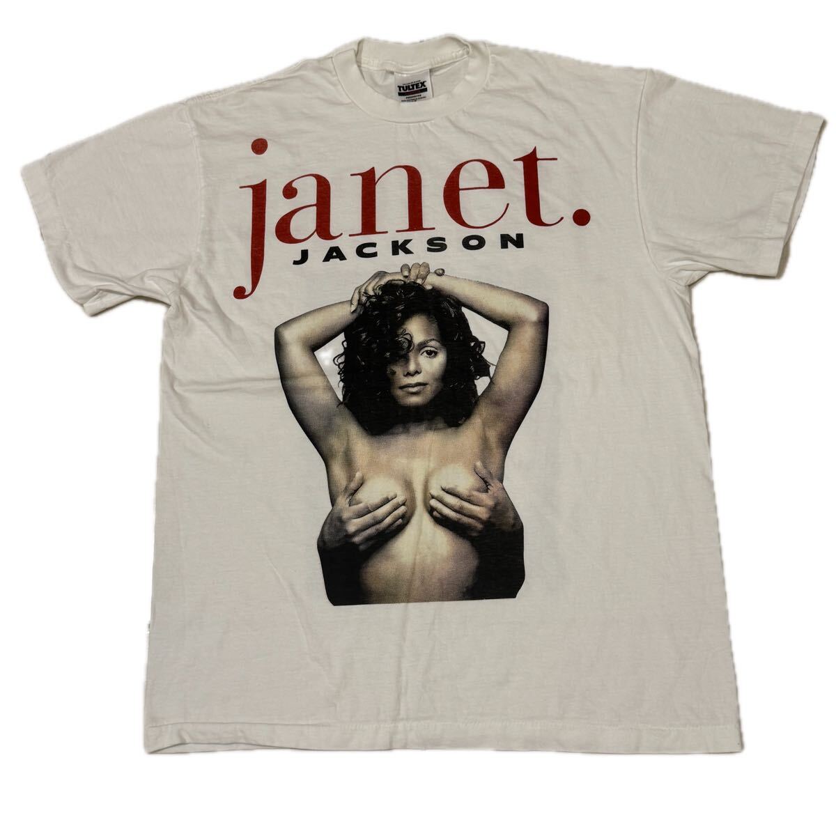 送料無料サイズL★ラスト1点★TULTEX★ジャネット・ジャクソン★バルセロナ公演Tシャツ白★JanetJackson★マイケル★シングルステッチ_画像1
