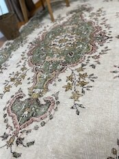 ヴィンテージランナーラグ　抹茶グリーンメダリオン　トルコラグ　vintage turkish runner rug_画像4