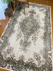ヴィンテージランナーラグ　抹茶グリーンメダリオン　トルコラグ　vintage turkish runner rug_画像7