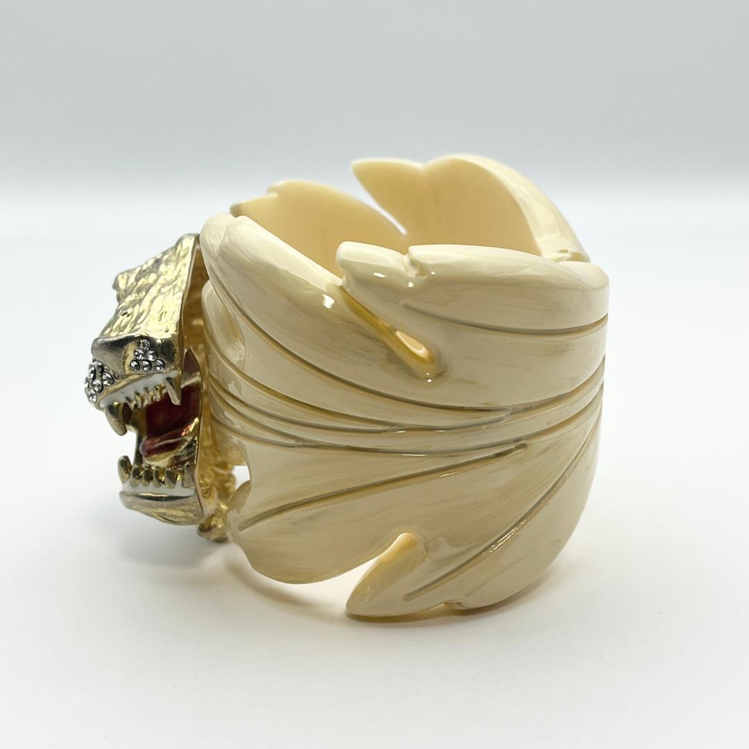 GUCCI グッチ タイガーヘッド ラジャレジンリーフ ブレスレット レジン ラインストーン ベージュ_画像3