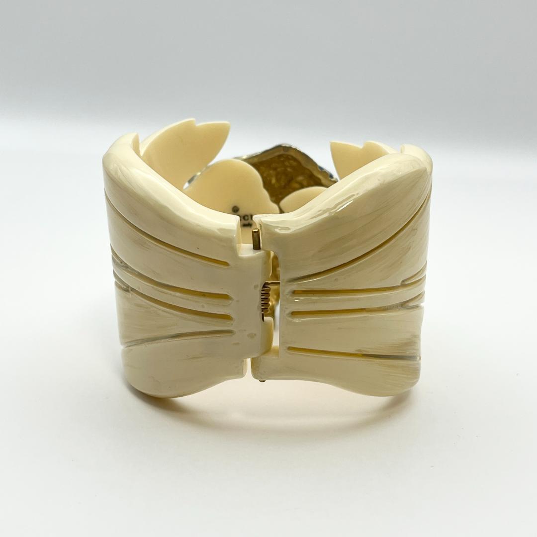 GUCCI グッチ タイガーヘッド ラジャレジンリーフ ブレスレット レジン ラインストーン ベージュ_画像4