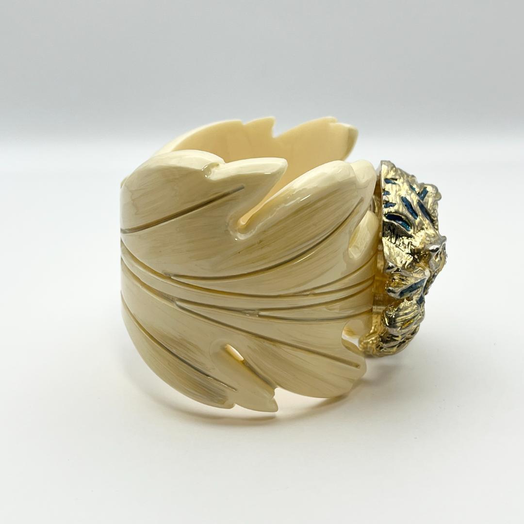 GUCCI グッチ タイガーヘッド ラジャレジンリーフ ブレスレット レジン ラインストーン ベージュ_画像5