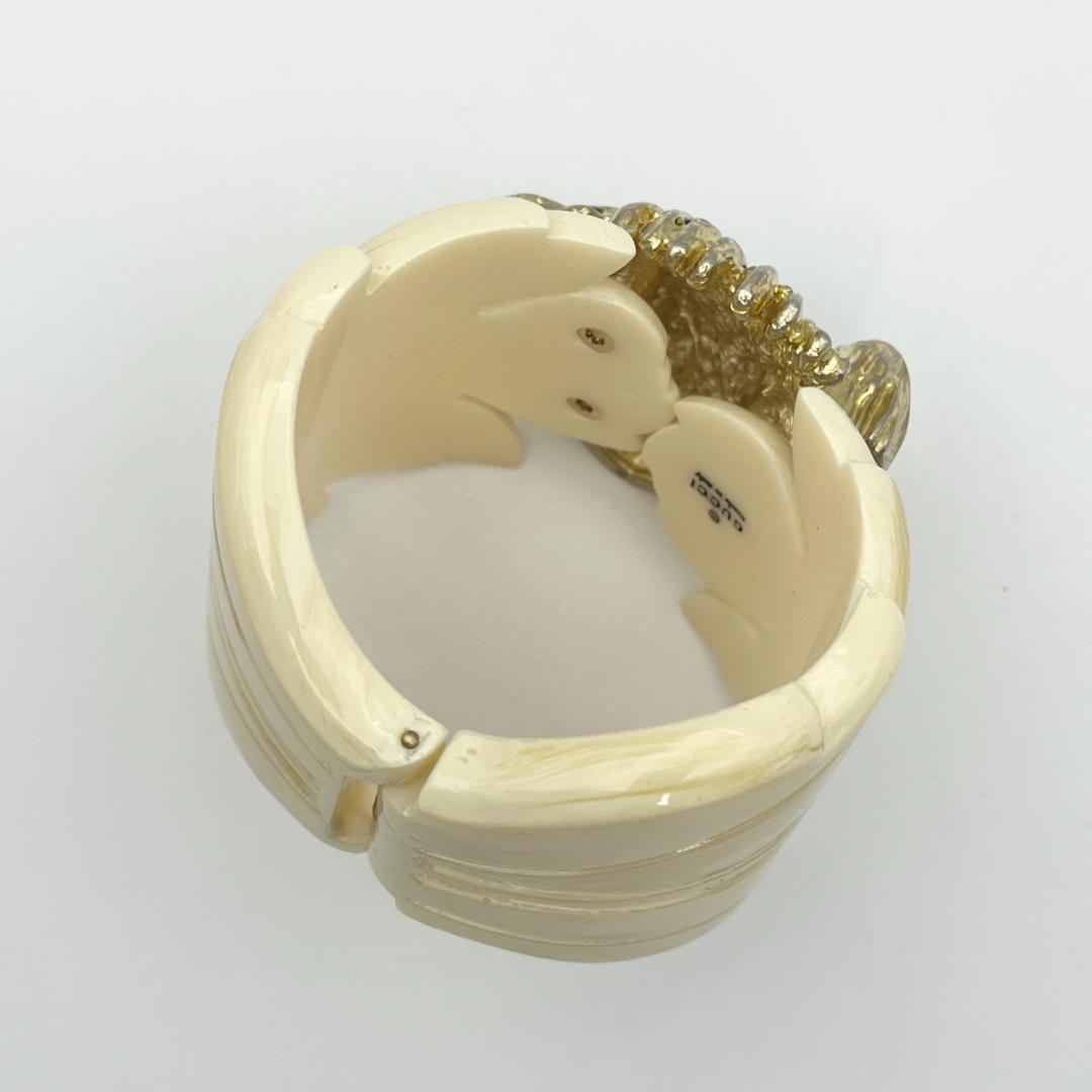 GUCCI グッチ タイガーヘッド ラジャレジンリーフ ブレスレット レジン ラインストーン ベージュ_画像7