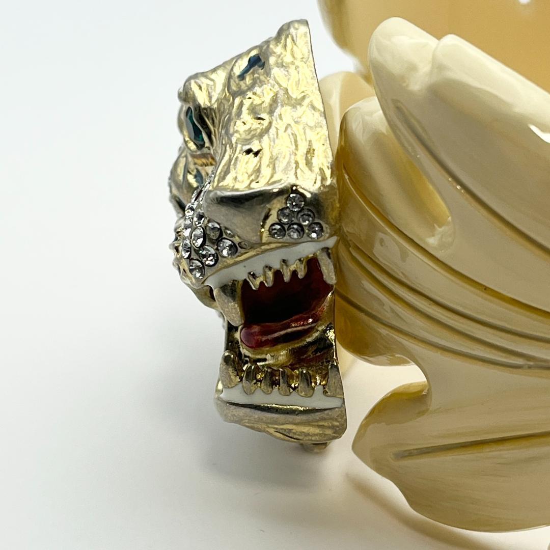 GUCCI グッチ タイガーヘッド ラジャレジンリーフ ブレスレット レジン ラインストーン ベージュ_画像9