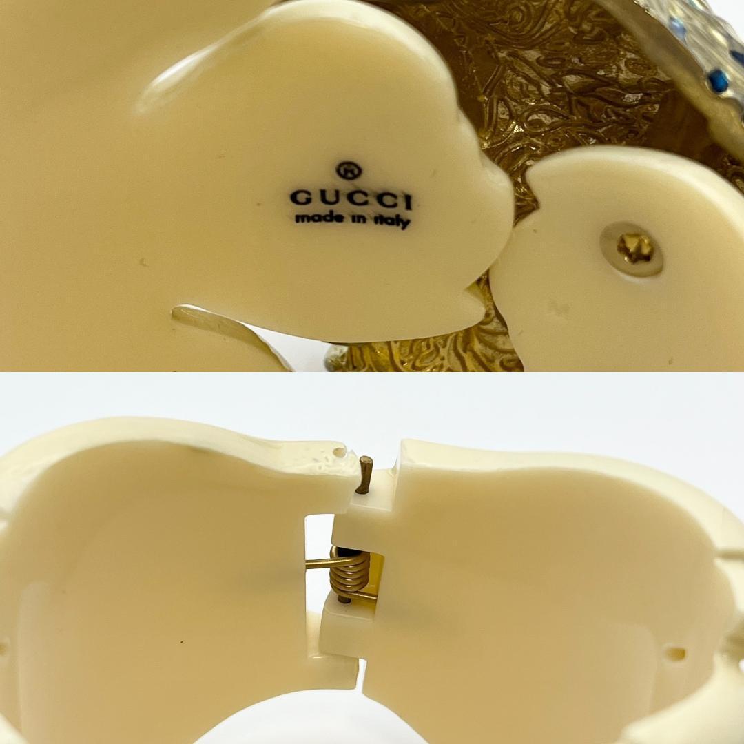GUCCI グッチ タイガーヘッド ラジャレジンリーフ ブレスレット レジン ラインストーン ベージュ_画像10