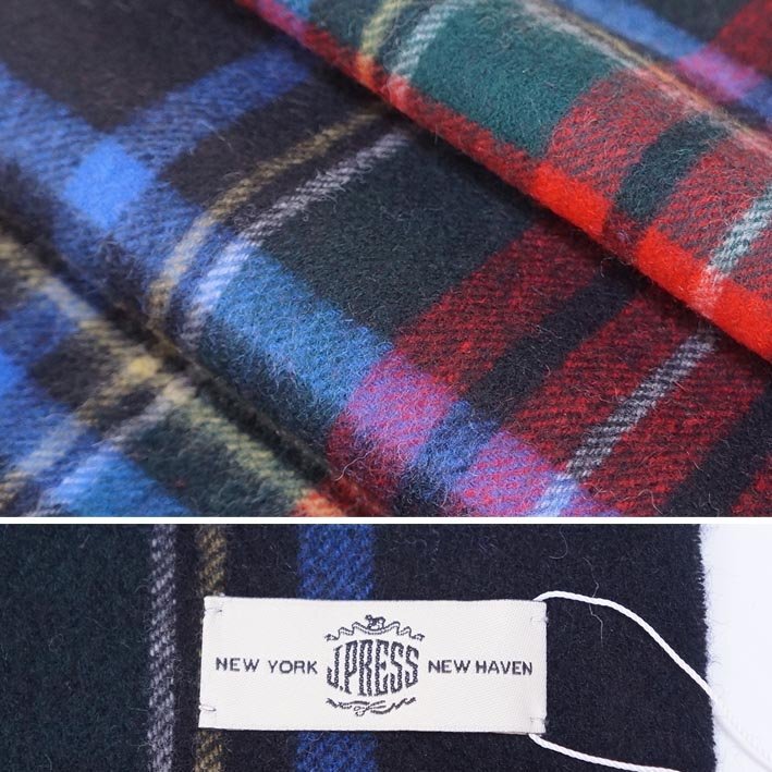 ジェイプレス J.PRESS MEN チェック柄 カシミヤ混 ウール マフラー メンズ ネイビー系 新品 正規品 J.プレス プレゼント ギフト_画像3