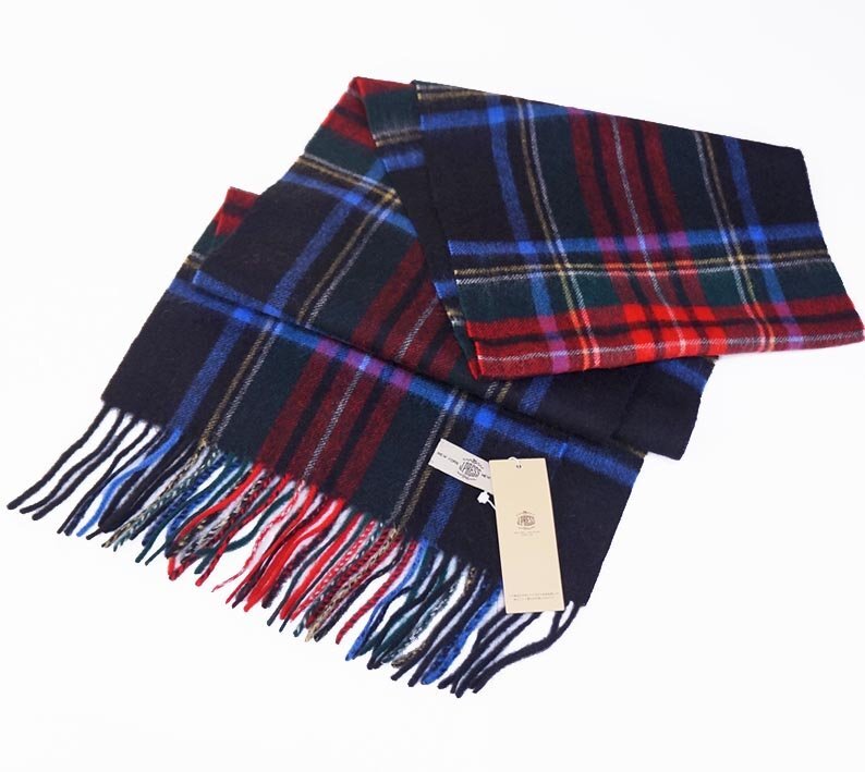 ジェイプレス J.PRESS MEN チェック柄 カシミヤ混 ウール マフラー メンズ ネイビー系 新品 正規品 J.プレス プレゼント ギフト_画像2