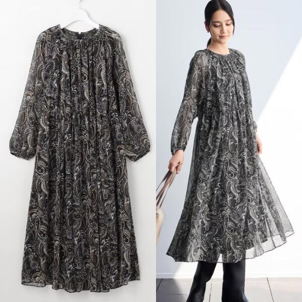 自由区【SHIHOさん着用】ペイズリープリント ワンピース 44※大きいサイズ(ＸＬサイズ)新品_画像1