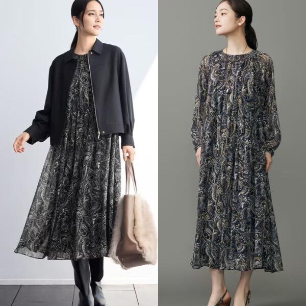 自由区【SHIHOさん着用】ペイズリープリント ワンピース 44※大きいサイズ(ＸＬサイズ)新品_画像2