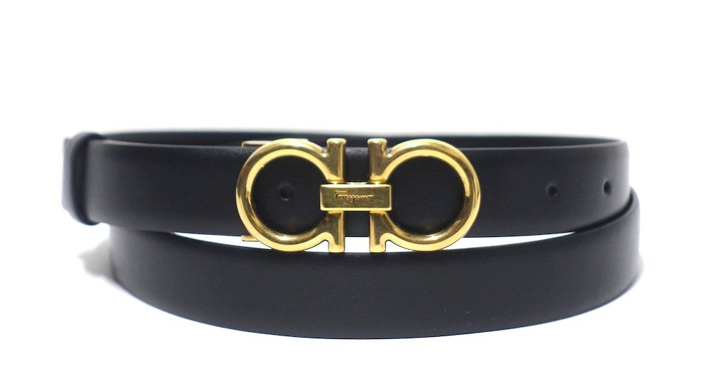  обычная цена 6 десять тысяч новый товар не использовался Salvatore Ferragamo Ferragamo gun chi-ni кожаный ремень CS-23B559 черный × Gold металлические принадлежности для мужчин и женщин 100