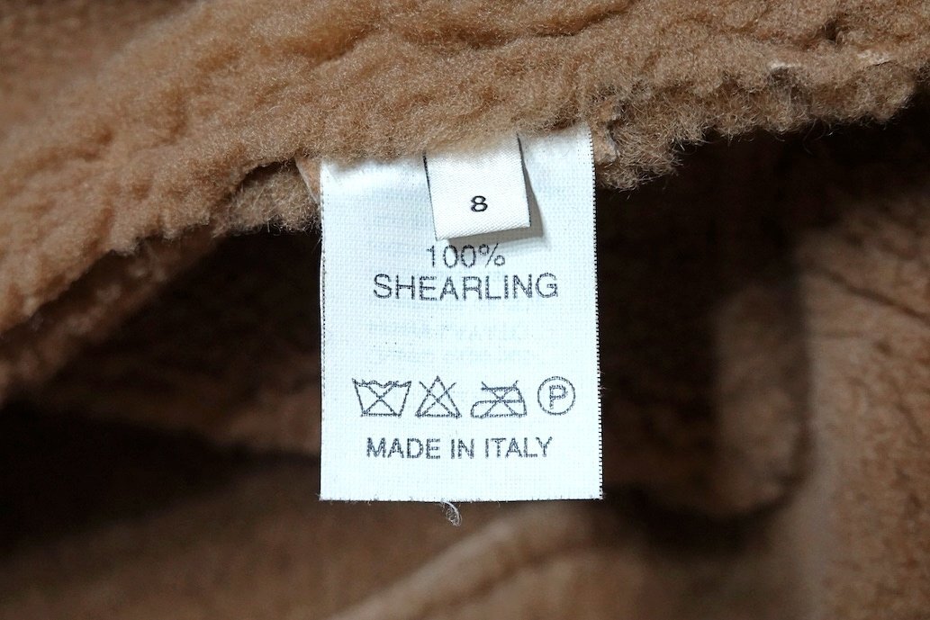 定価29.7万 良品 MACKINTOSH マッキントッシュ ダブルブレスト シアリング ムートン コート キャメル ラムレザー 羊革 レディース 8 ロング_画像6