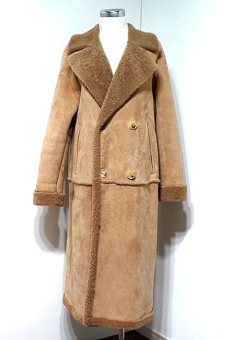 定価29.7万 良品 MACKINTOSH マッキントッシュ ダブルブレスト シアリング ムートン コート キャメル ラムレザー 羊革 レディース 8 ロング_画像1