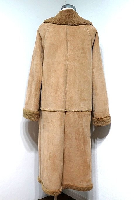 定価29.7万 良品 MACKINTOSH マッキントッシュ ダブルブレスト シアリング ムートン コート キャメル ラムレザー 羊革 レディース 8 ロング_画像9
