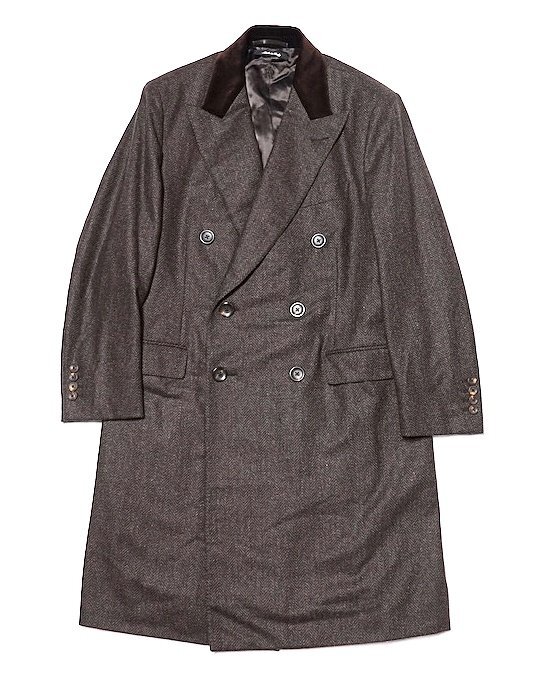 定価70万 極美品 dunhill ダンヒル ウールカシミヤフランネル ヘリンボーン ダブルブレスト チェスターコート メンズ 50 ジャケット_画像2