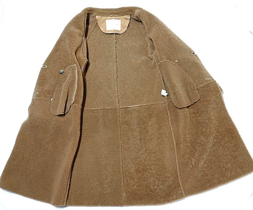 定価29.7万 良品 MACKINTOSH マッキントッシュ ダブルブレスト シアリング ムートン コート キャメル ラムレザー 羊革 レディース 8 ロング_画像8