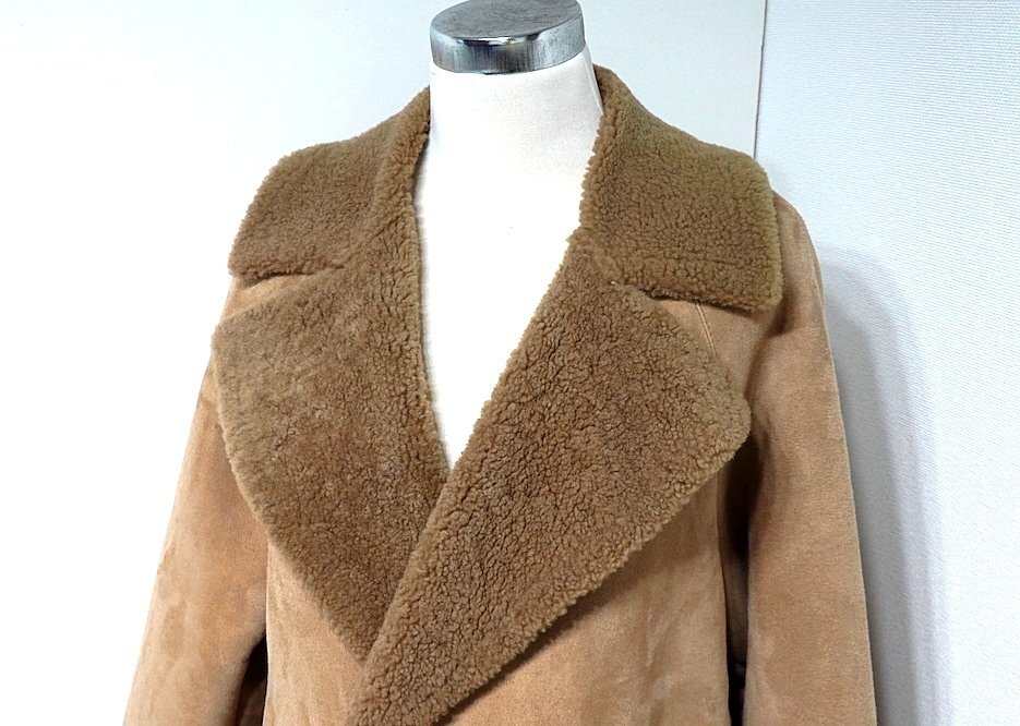 定価29.7万 良品 MACKINTOSH マッキントッシュ ダブルブレスト シアリング ムートン コート キャメル ラムレザー 羊革 レディース 8 ロング_画像3