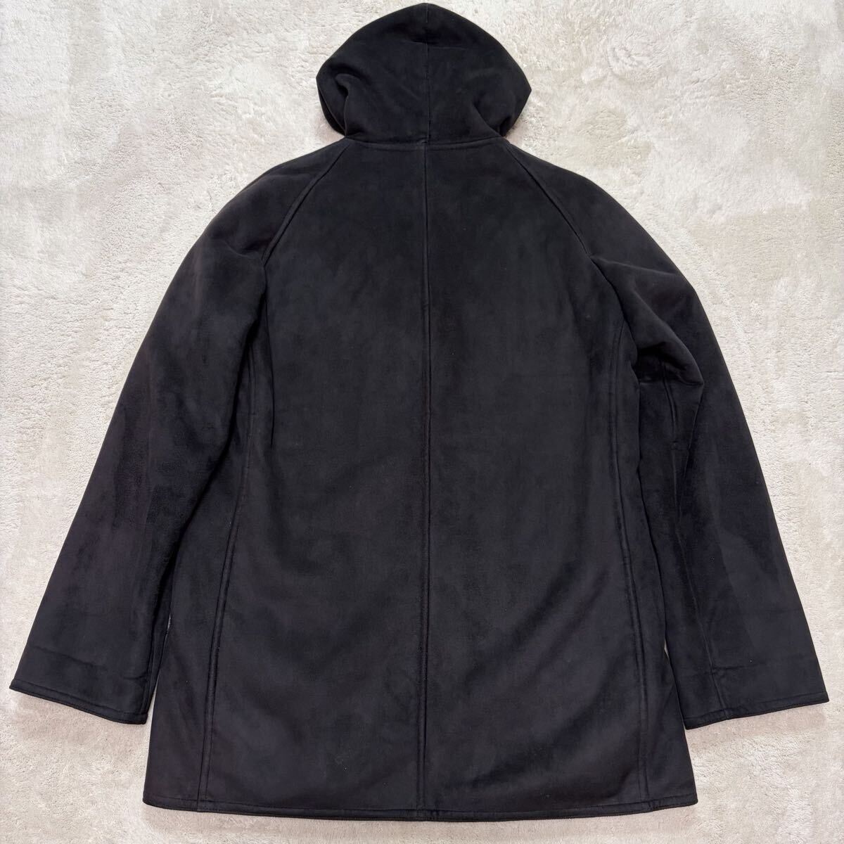 美品!/L~XL相当●ムートンコート コムサイズム COMME CA ISM ボア ファー 光沢感 極暖 ブラック ジップ ブルゾン ジャケット パーカー 秋冬_画像3