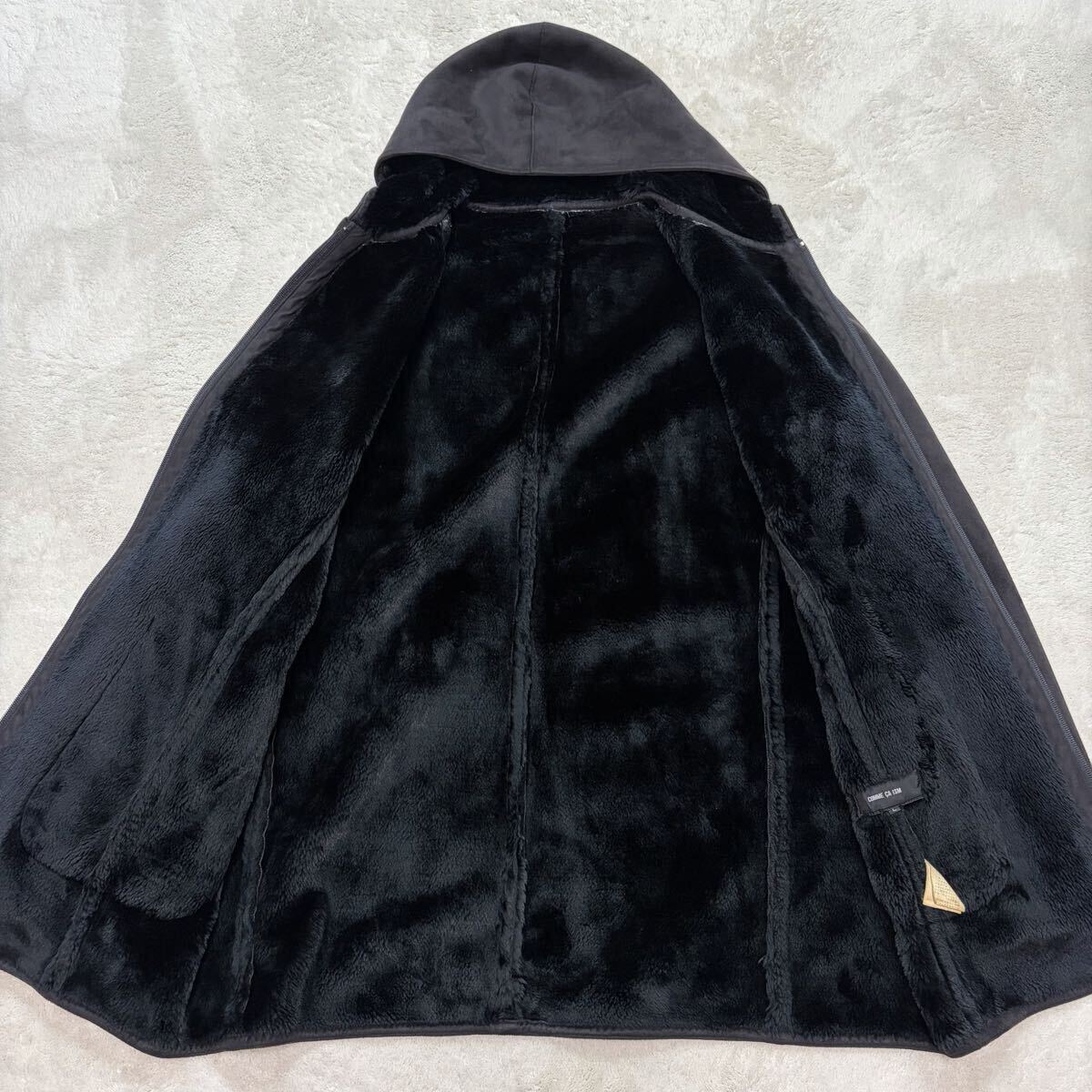 美品!/L~XL相当●ムートンコート コムサイズム COMME CA ISM ボア ファー 光沢感 極暖 ブラック ジップ ブルゾン ジャケット パーカー 秋冬_画像4