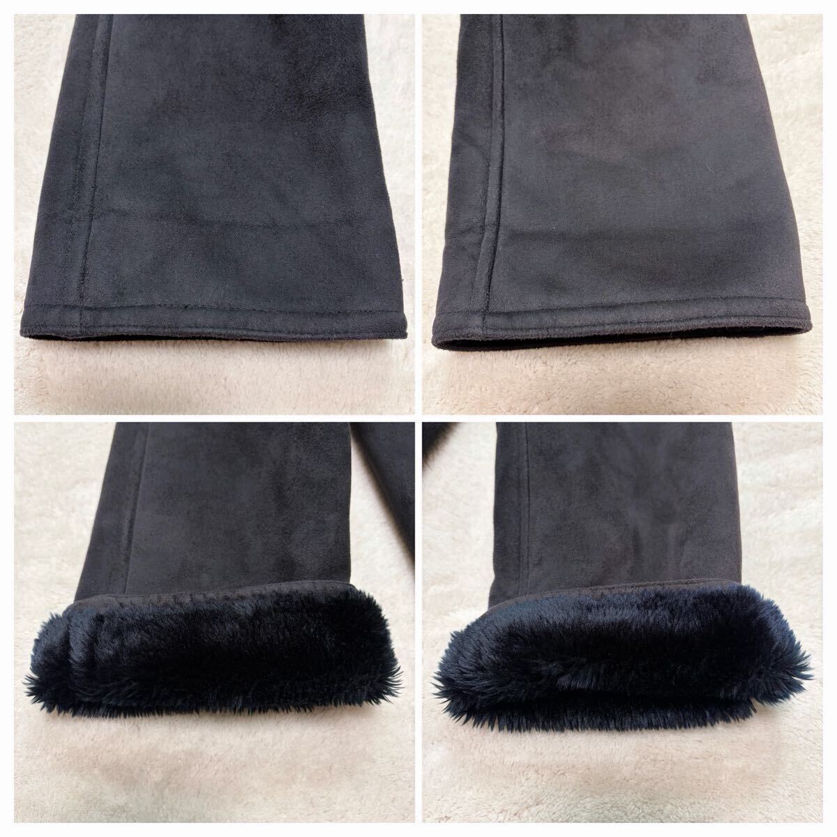 美品!/L~XL相当●ムートンコート コムサイズム COMME CA ISM ボア ファー 光沢感 極暖 ブラック ジップ ブルゾン ジャケット パーカー 秋冬_画像6