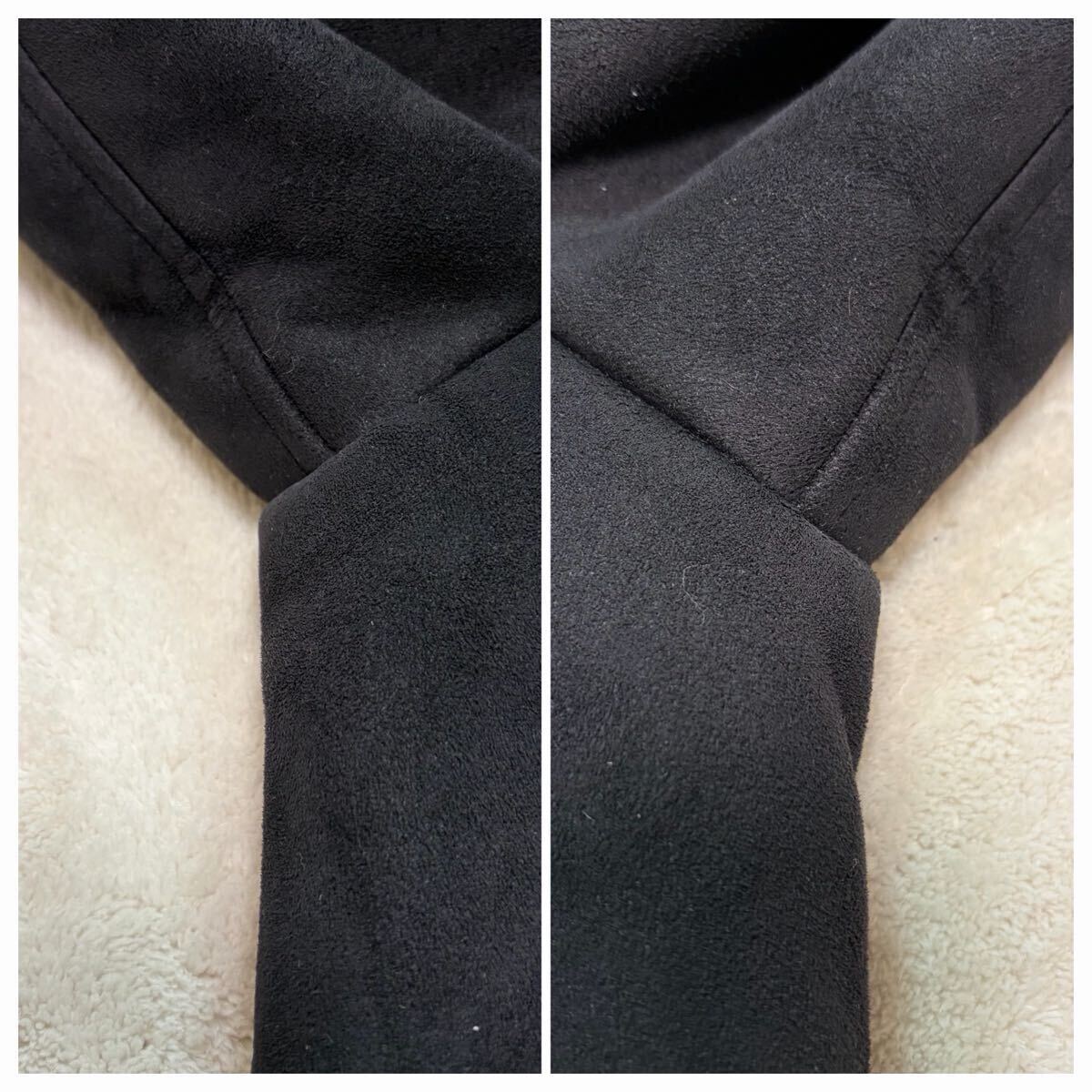 美品!/L~XL相当●ムートンコート コムサイズム COMME CA ISM ボア ファー 光沢感 極暖 ブラック ジップ ブルゾン ジャケット パーカー 秋冬_画像7