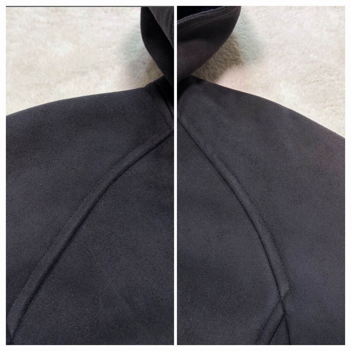 美品!/L~XL相当●ムートンコート コムサイズム COMME CA ISM ボア ファー 光沢感 極暖 ブラック ジップ ブルゾン ジャケット パーカー 秋冬_画像8