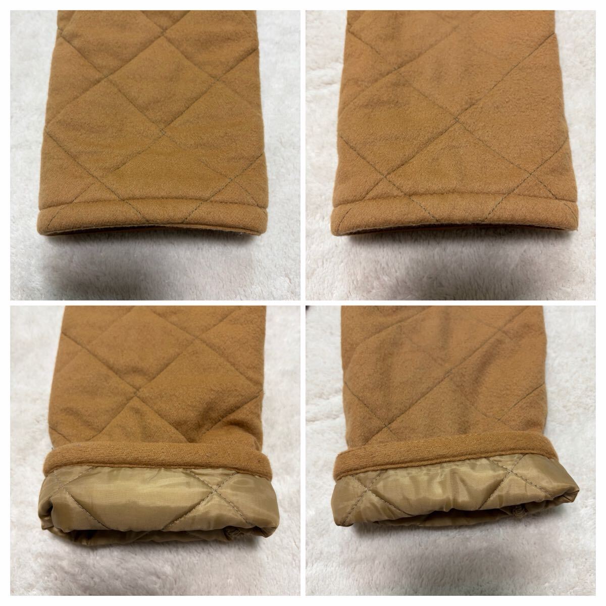 美品!/L相当●ラベンハム LAVENHAM キルティングコート ジャケット キャメル 中綿入り レザーロゴボタン アウター フード着脱可能 メンズ _画像7