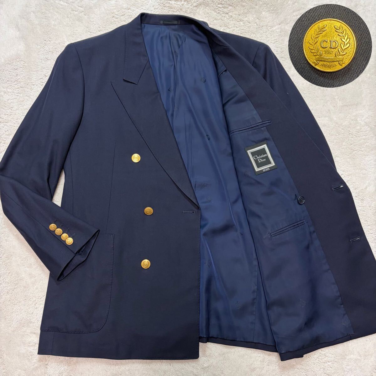 美品!/XLサイズ●クリスチャンディオール Christian Dior 紺ブレ 金ボタン ロゴ ブレザー テーラードジャケット ゴルフ ダブル アウター LL_画像1