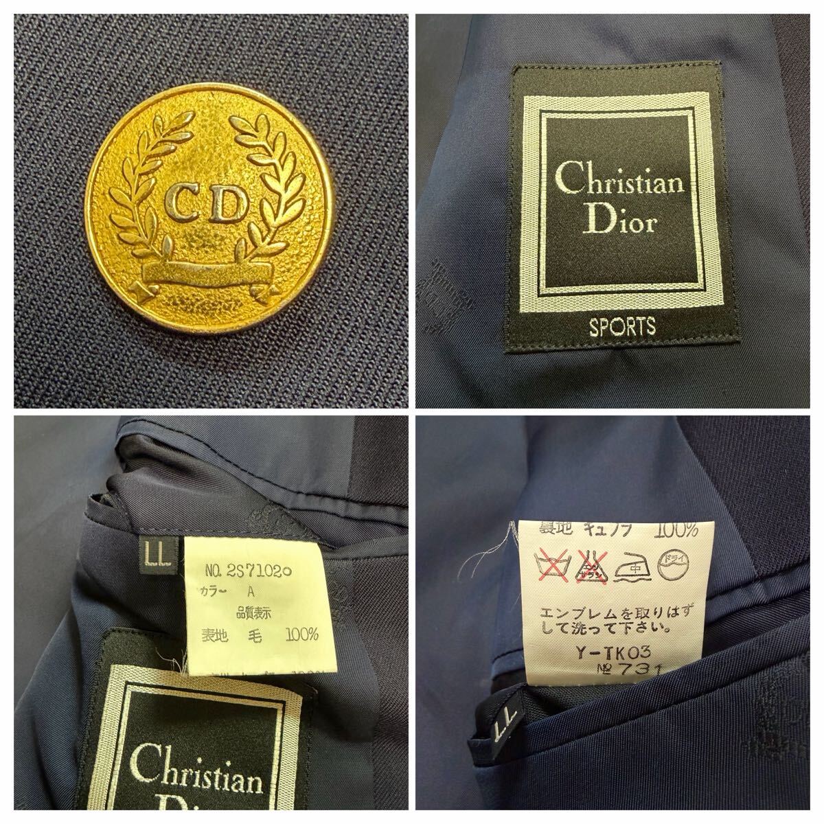 美品!/XLサイズ●クリスチャンディオール Christian Dior 紺ブレ 金ボタン ロゴ ブレザー テーラードジャケット ゴルフ ダブル アウター LL_画像10