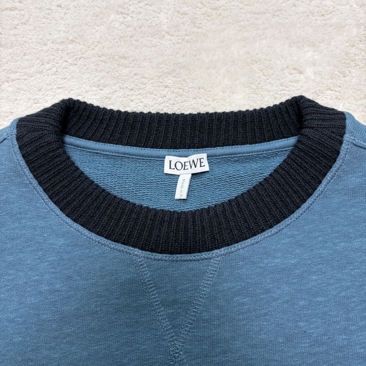 極美品!/近年モデル●ロエベ LOEWE トレーナー ニット切替 スウェット アナグラム 刺繍 ネイビー 現行タグ ビッグロゴ Mサイズ メンズ 長袖_画像3