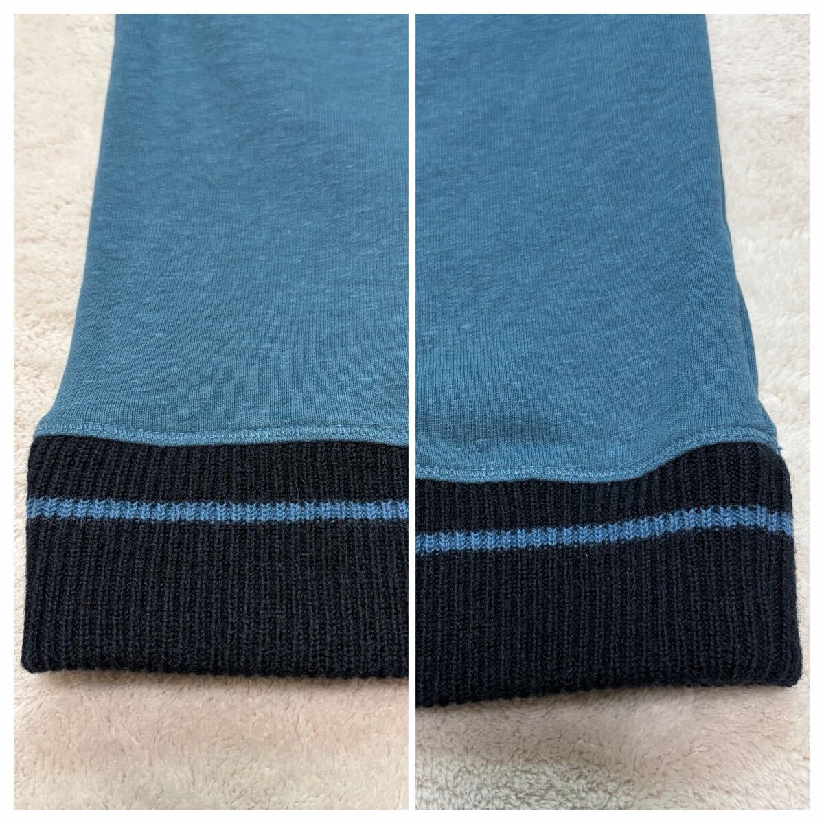 極美品!/近年モデル●ロエベ LOEWE トレーナー ニット切替 スウェット アナグラム 刺繍 ネイビー 現行タグ ビッグロゴ Mサイズ メンズ 長袖_画像6