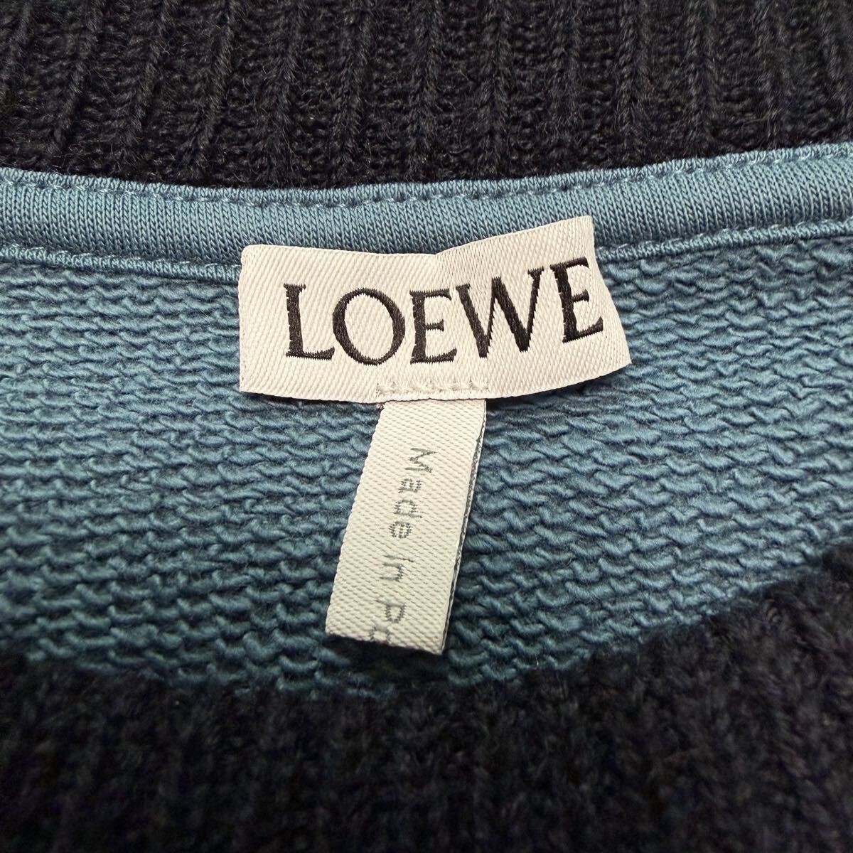 極美品!/近年モデル●ロエベ LOEWE トレーナー ニット切替 スウェット アナグラム 刺繍 ネイビー 現行タグ ビッグロゴ Mサイズ メンズ 長袖_画像9