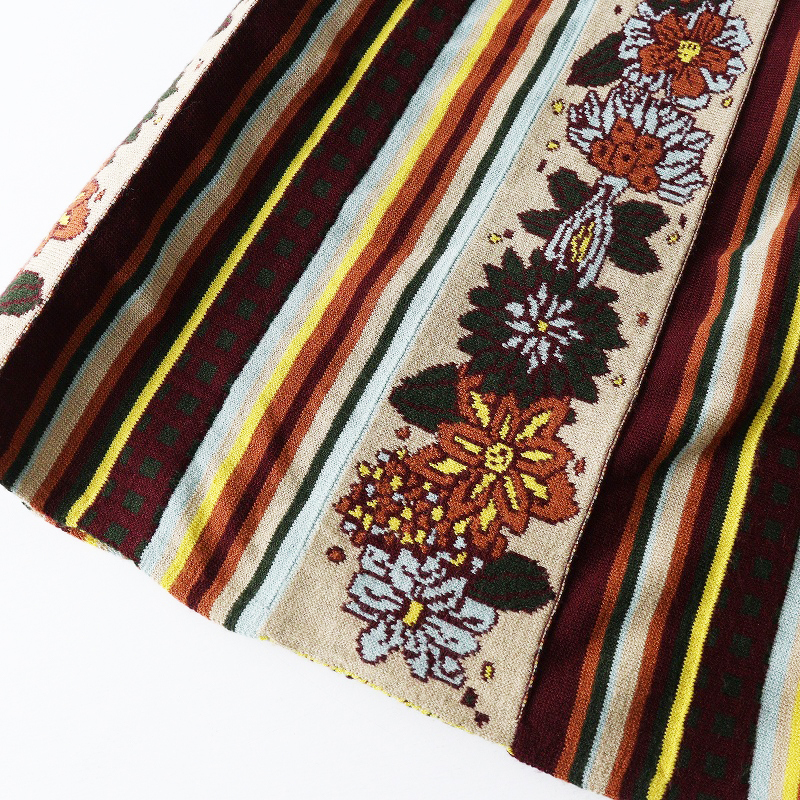 定価22000円 ホコモモラ Jocomomola FLOR REINA フラワーストライプジャガードニットプリーツスカート 40 ボルドー┃秋冬【2400014689624】_画像6