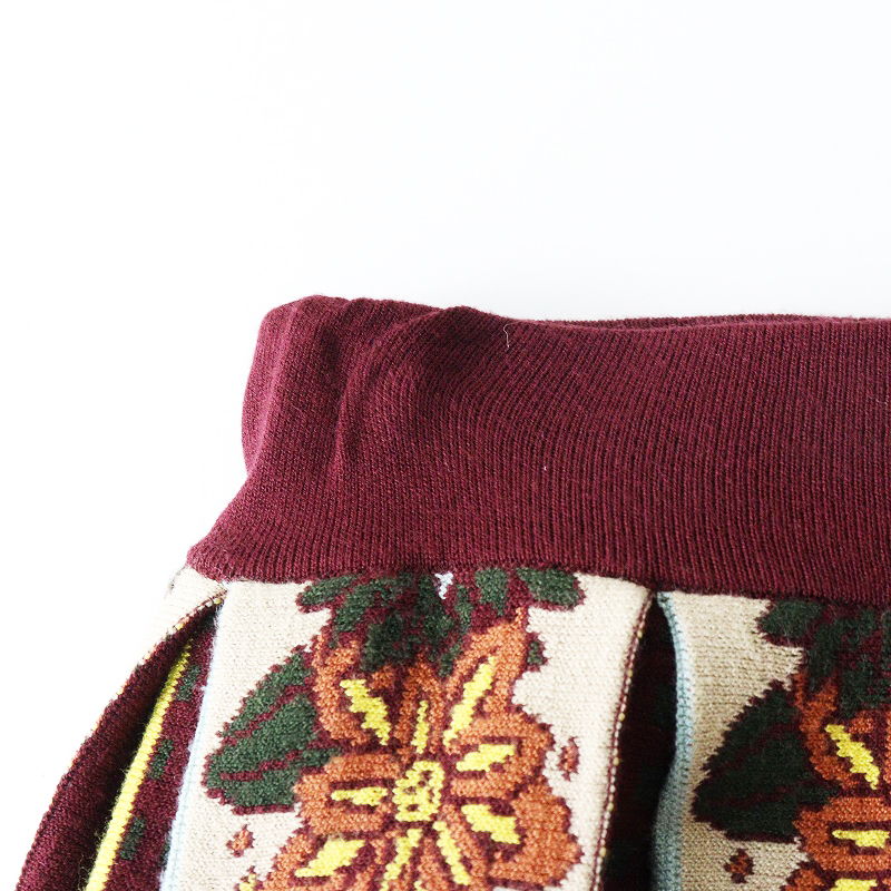 定価22000円 ホコモモラ Jocomomola FLOR REINA フラワーストライプジャガードニットプリーツスカート 40 ボルドー┃秋冬【2400014689624】_画像7