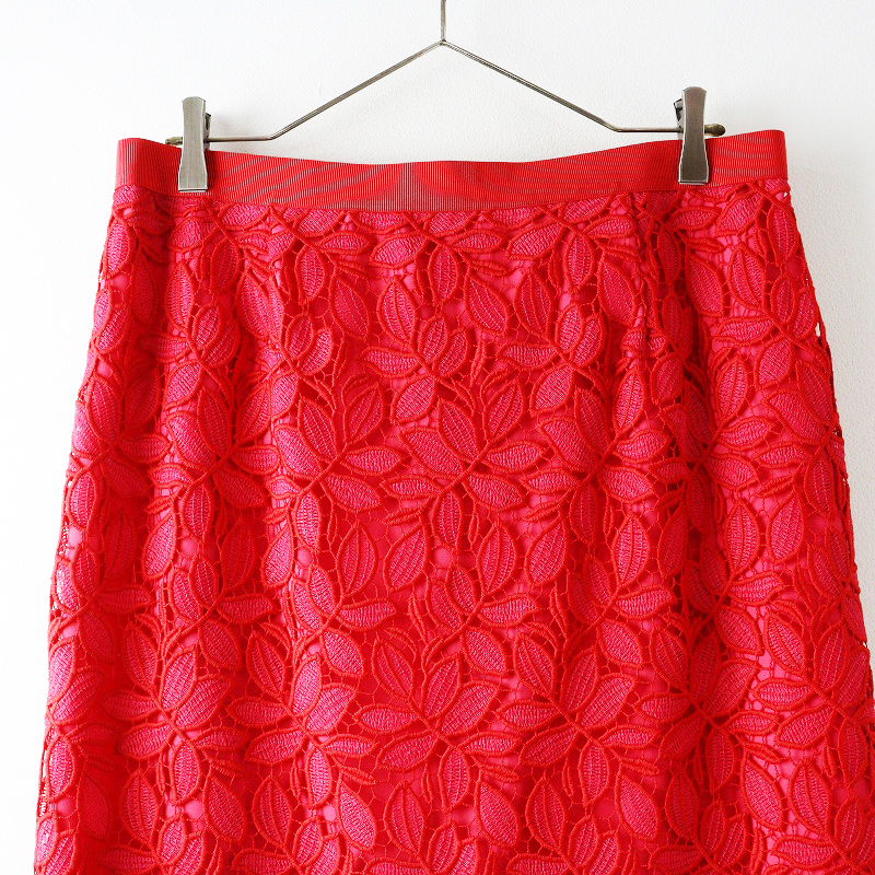 未使用 大きいサイズ ローズティアラ Rose Tiara リーフケミカルレーススカート 46＼レッド フラワー タイト 花柄【2400014679465】_画像3