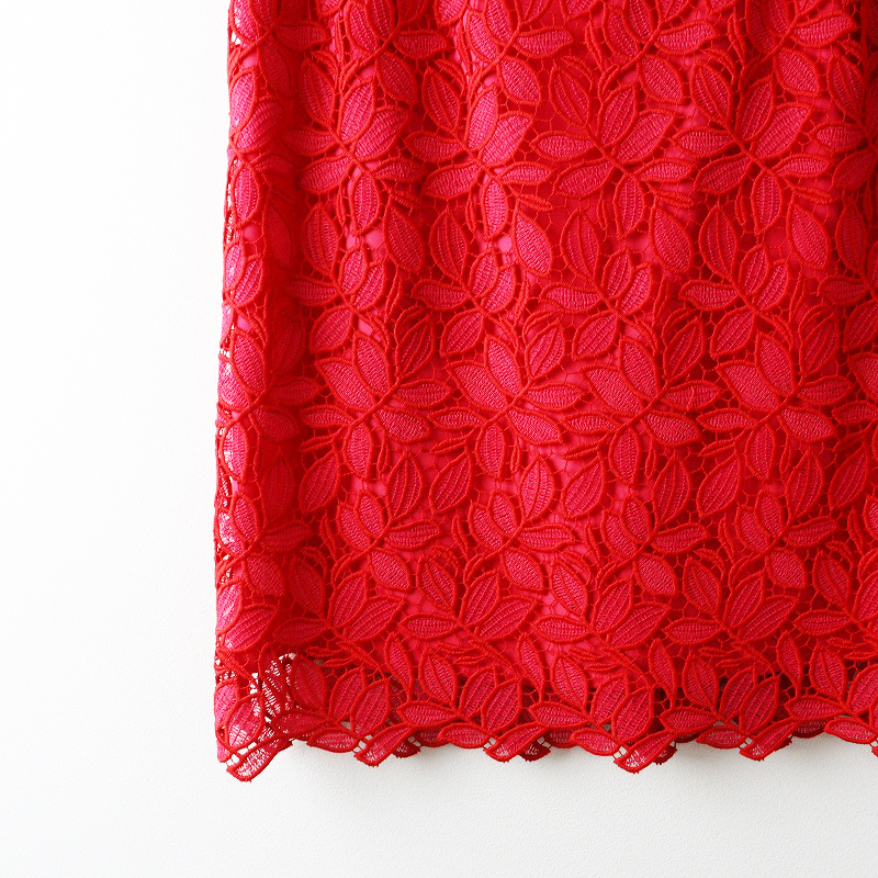 未使用 大きいサイズ ローズティアラ Rose Tiara リーフケミカルレーススカート 46＼レッド フラワー タイト 花柄【2400014679465】_画像6