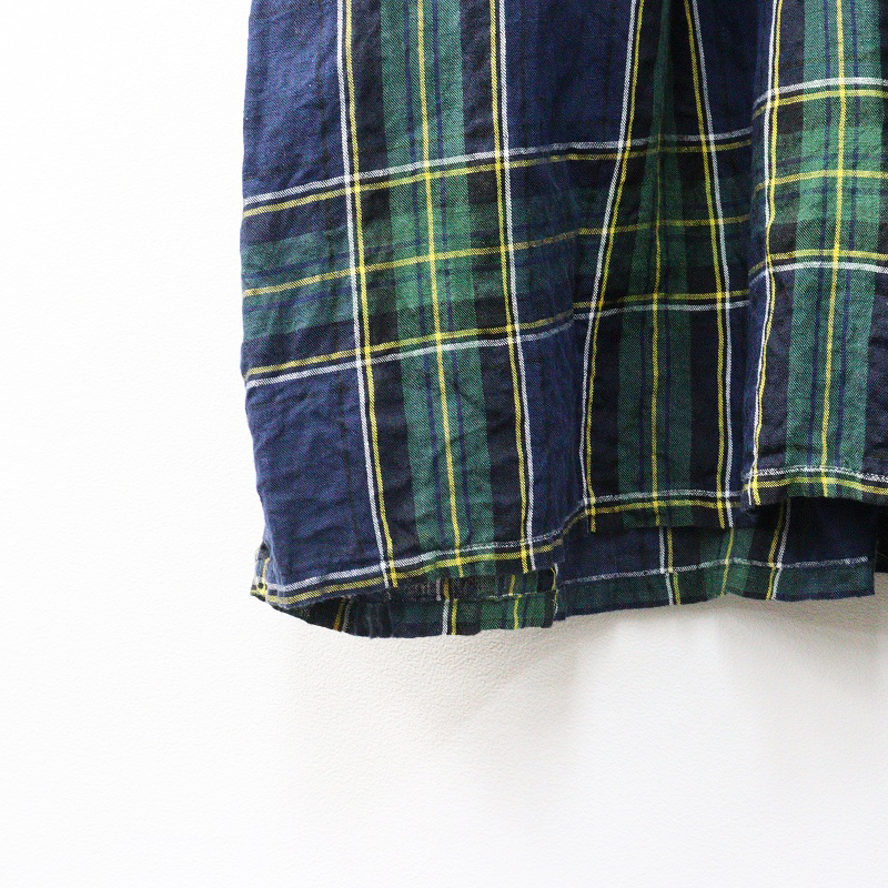 イチアンティークス ICHI Antiquite's リネン バンドカラー チェック ワンピース ｜ネイビー シャツ ギャザー ドレス【2400014697384】_画像4