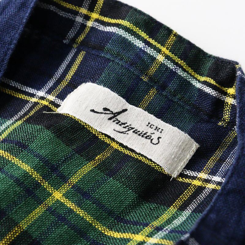 イチアンティークス ICHI Antiquite's リネン バンドカラー チェック ワンピース ｜ネイビー シャツ ギャザー ドレス【2400014697384】_画像7