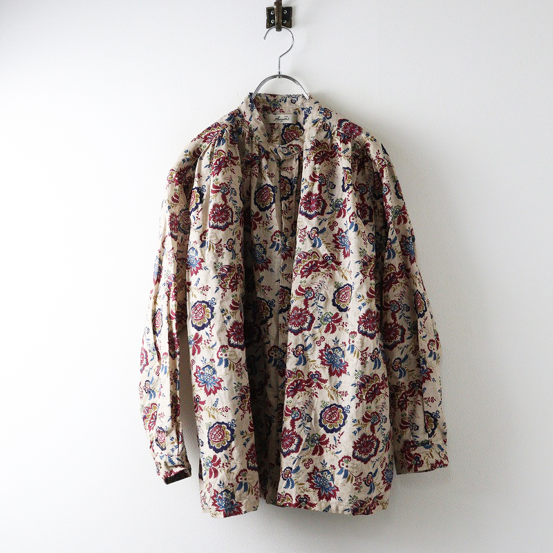 2025SS イチアンティークス ICHI Antiquites フラワーブラウス ｜ベージュ 花柄 ボタニカル バンドカラー シャツ【2400014700718】_画像1
