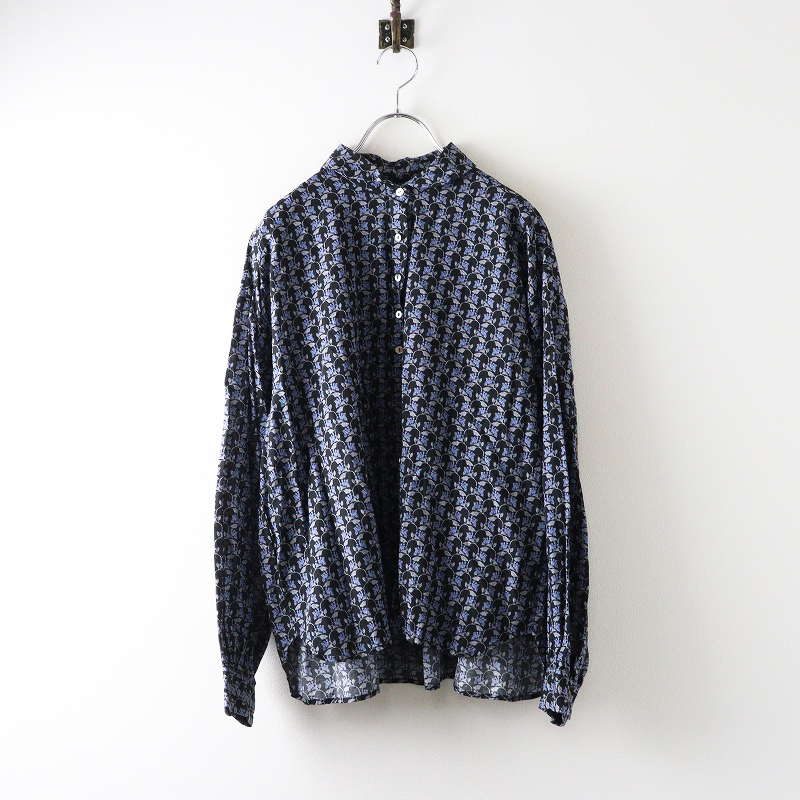 ハンズオブクリエイション Hands of creation ノスタルジックフラワープリント ラウンドカラーシャツ F ブラック┃花柄【2400014699579】_画像1