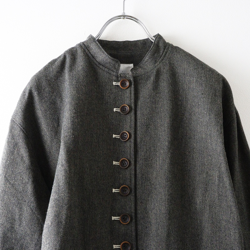 美品 イナ ina ウールコットン ツイードスタンドカラージャケット ダークグレー系┃ハオリ 羽織 アウトポケット【2400014699654】_画像3