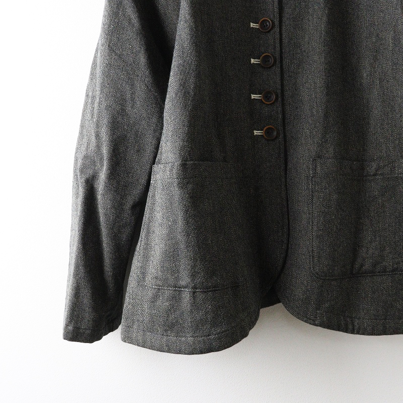 美品 イナ ina ウールコットン ツイードスタンドカラージャケット ダークグレー系┃ハオリ 羽織 アウトポケット【2400014699654】_画像4