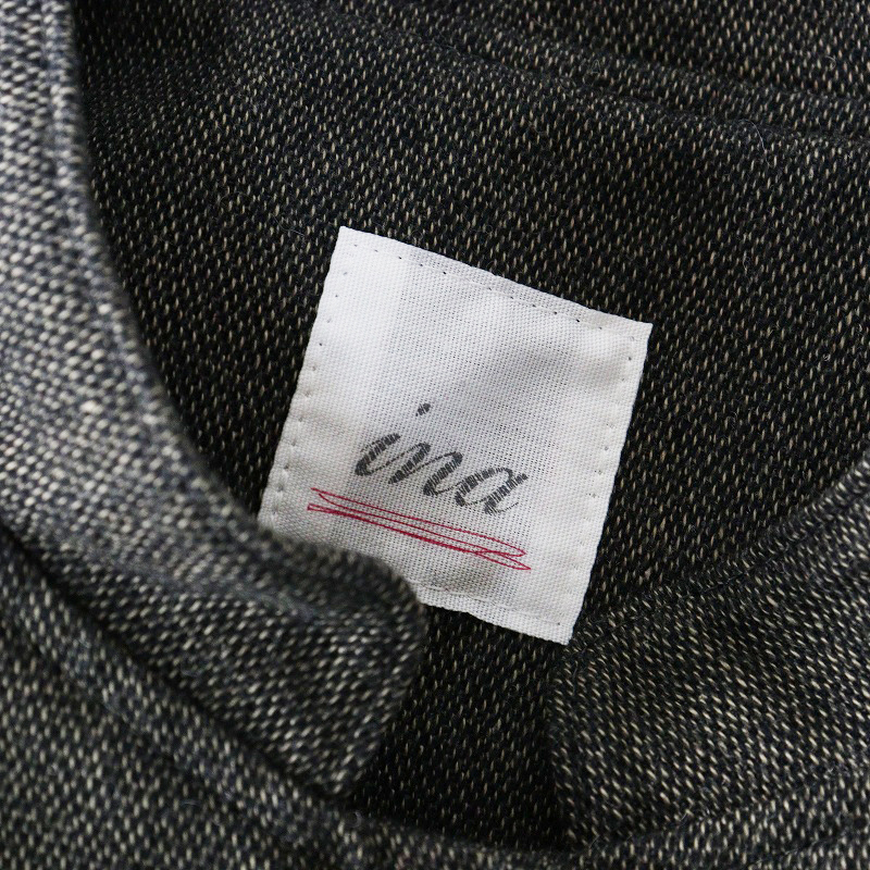 美品 イナ ina ウールコットン ツイードスタンドカラージャケット ダークグレー系┃ハオリ 羽織 アウトポケット【2400014699654】_画像7