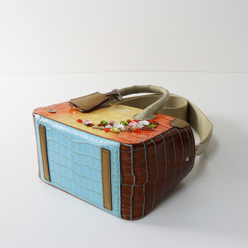 未使用 A.D.M.J. エーディーエムジェイ 牛革クロコ型押し スワロフスキー クリスタル付き ミニトートバッグ\マルチ【2400014684902】_画像4