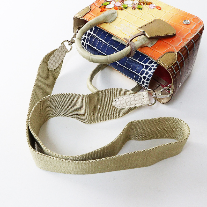 未使用 A.D.M.J. エーディーエムジェイ 牛革クロコ型押し スワロフスキー クリスタル付き ミニトートバッグ\マルチ【2400014684902】_画像5