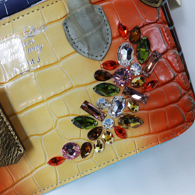 未使用 A.D.M.J. エーディーエムジェイ 牛革クロコ型押し スワロフスキー クリスタル付き ミニトートバッグ\マルチ【2400014684902】_画像6