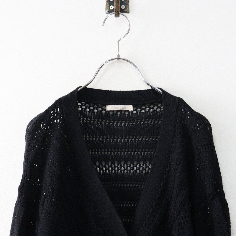大きいサイズ ローズティアラ Rose Tiara 透かし編みニットボレロカーディガン 42＼ブラック 綿レーヨン 羽織り【2400014690422】_画像3